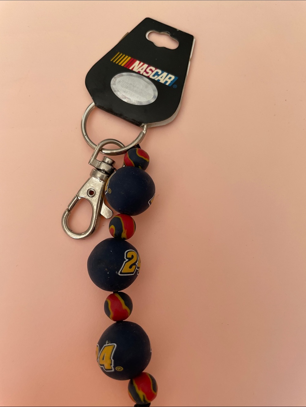 NASCAR Beaded Keychain with Blue Numbered Beads #24 Vintage